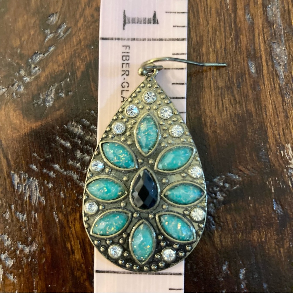Teardrop Gold and Turquoise Drop Earrings - Picture 5 of 5